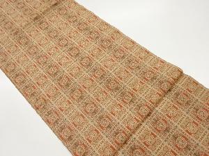 格子に抽象模様織出し開き名古屋帯(額縁仕立て)